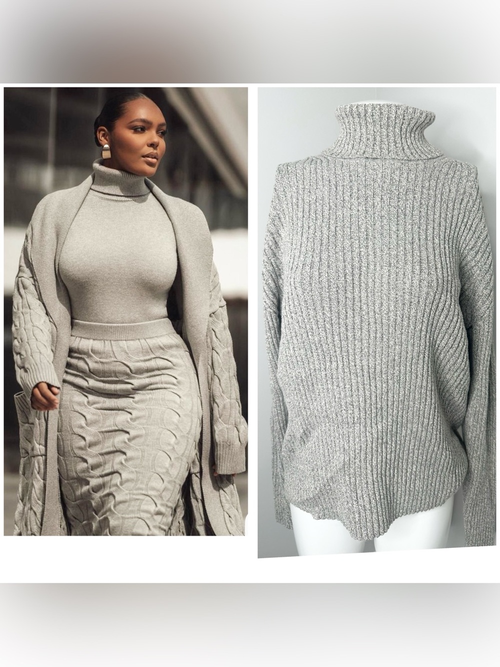 GAP Light Gray Ribbed Turtleneck Sweater- large